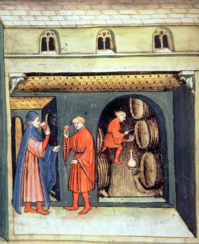 Fol.86v熟成フルーツワイン、Tacuinum Santiatis Codex Vindobonensisのイラスト 作： Italian School