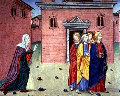 Fol.86v キリストは女性に会い、「あなたは治った」と言う (vellum) 作： Italian School