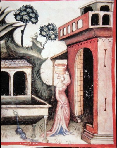 Fol.88v 「Tacuinum Santiatis Codex Vindobonensis」の挿絵「春の水」（ベラム製 作： Italian School