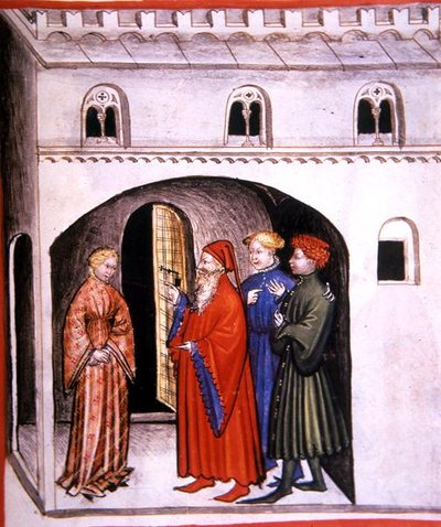 Fol.98r 「Tacuinum Santiatis Codex Vindobonensis」からの挿絵「ブラッシング」（ベラム製 作： Italian School