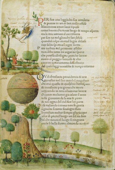フォル。 1v、「優雅な復讐をする」、ペトラルカ作「カンゾニエール エ トリオンフィ」より、1470 年頃 作： Italian School