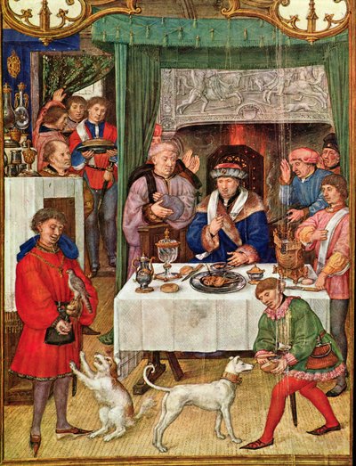 Fol 1v 1月の月：食卓の金持ち、ブレビアリウムグリマーニ、1515年 作： Italian School