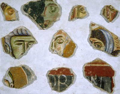 モンテカッシーノ修道院の中世壁画の断片（石、石膏、顔料） 作： Italian School