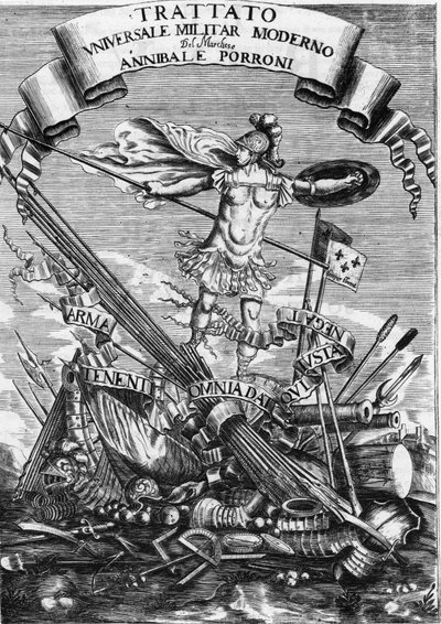 1676年の "Trattato Universale Militare Moderno"（現代の万国軍事条約）の正面図 作： Italian School