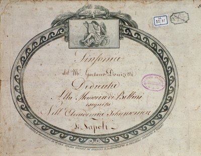 ガエターノ・ドニゼッティ（1797-1848）の「シンフォニア 変ホ長調：ベッリーニの思い出に捧ぐ」の正面詳細図。 作： Italian School