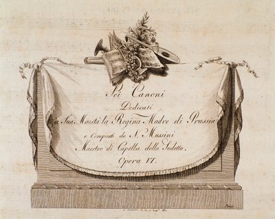 プロイセンの女王に捧げられたイタリアの作曲家ナターレムッシーニ（1765-1837）によるセイカノーニの楽譜の口絵 作： Italian School