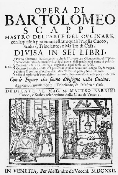 バルトロメオスカッピの料理本の口絵、1622年 作： Italian School