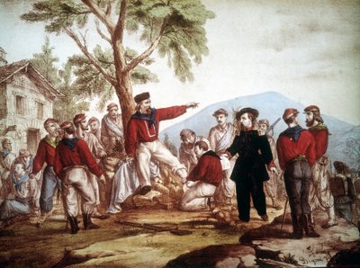 アスプロモンテで負傷したガリバルディ（1807-1882）。 作： Italian School