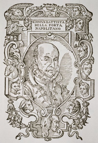 19世紀後半に出版された 『History of Magic』に描かれた彼の著書、Delle Celeste Fisionomia、パドヴァ1616のGiovanni Battista della Porta（1535-1615） 作： Italian School