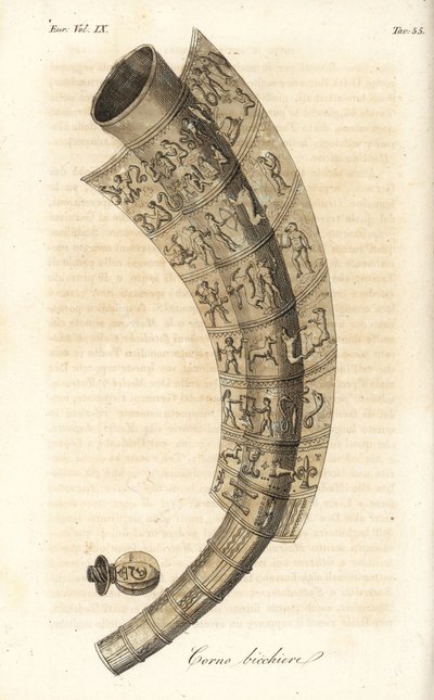 ガレウスの黄金の角、酒飲みの角、またはTunderense（手彩色銅版画 作： Italian School