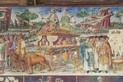 月のホール、北壁：木星とキュベレの勝利を伴う「7月」、1468〜70年頃（フレスコ画） 作： Italian School