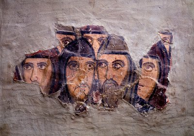 東洋の僧侶の頭部。聖シルヴィア礼拝堂のフレスコ画、9～10世紀 作： Italian School