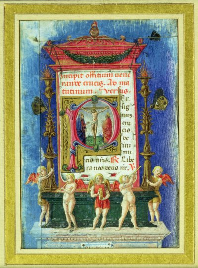 磔刑を描いた歴史的なイニシャル「P」、時間の書 (ベラム) のページ 作： Italian School