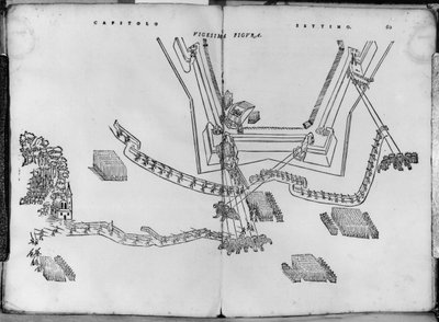 発砲ポストを調整する方法と壁の角度を選択する方法、Opera nuova di fortificare（Girolamo Cataneo Novarese（fl。c.1540-84）Brescia、1564）の図 作： Italian School