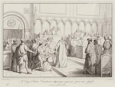 息子のために慈悲を祈るドージェ、ピエトロ・カンディアーノ3世（958年）（エングレーヴィング 作： Italian School