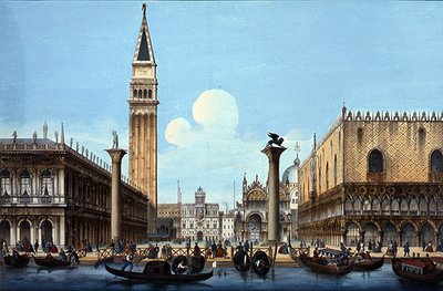 Il Molo、4つのベネチアンシーンのセットから、1850年頃（手描きのリソ） 作： Italian School