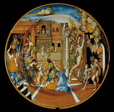 ホメレのイリアス：トロイの火を表現したファイアンスの皿。1525-1530.パリ、ルーヴル美術館 作： Italian School