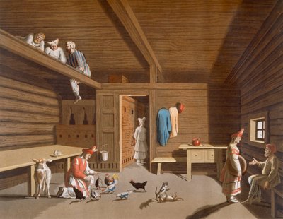 ロシアの農民の家のインテリア、1820年代から30年代 作： Italian School