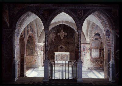 聖ベネディクト洞窟（sacro speco）スビアコの長老室と祭壇の内観 作： Italian School