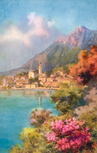 イタリア、ガルダ湖、リモーネ（カラーリトグラフ） 作： Italian School