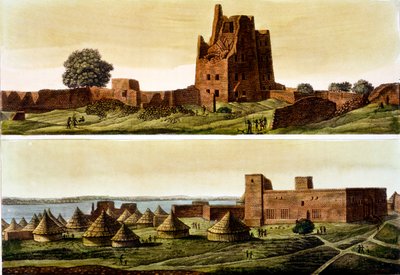 下エジプトまたはスーダン、ナイル川：下、エルケレビンの村、1820年代から30年代 作： Italian School