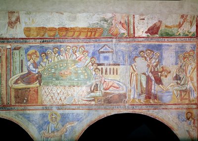 LtoR：最後の晩餐と弟子たちの足を洗うキリスト、中央の身廊、モンテカッシーノの学校から 作： Italian School