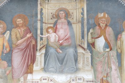 マドンナと子供、天使ガブリエル、洗礼者聖ヨハネ、聖アンブローズ、聖バーナード 作： Italian School