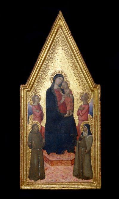 聖フランシス、聖クレアと二人の天使とマドンナと子供、1340-50（パネルにテンペラと金箔） 作： Italian School