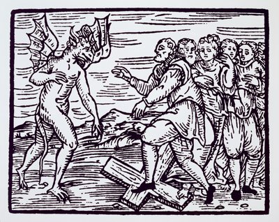 19世紀後半に出版された「歴史の魔法」で使用された、キリストを放棄した男性の魔女、Mr Guaccius Fr M著、Completium Maleticarumからのイラストのコピー、ミラノ1608 作： Italian School