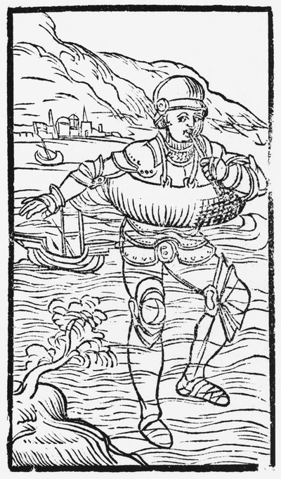 1555年にローマで出版された、オラウスマグナス（1490-1558）による北方民族の歴史からのライフリングを持つ男、1555年 作： Italian School