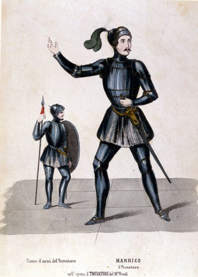 ジュゼッペ・ヴェルディ作『トロヴァトーレ』の最初の表現のためのマンリコの衣装（1854年）ミラノ・スカラ座書庫 作： Italian School