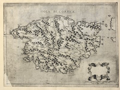 コルシカ島、コルシカ島の地図 (彫刻) 作： Italian School