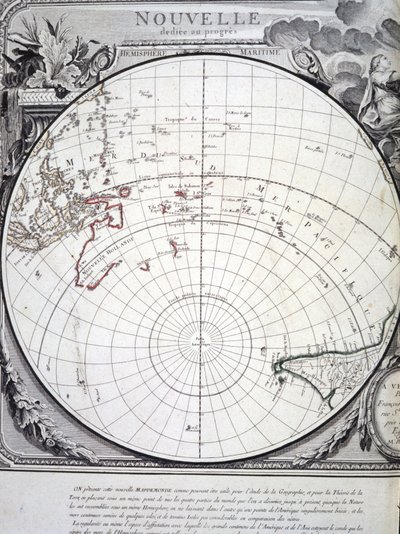 18世紀にベニスで彫られた太平洋の地図。 作： Italian School