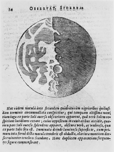 月の地図、ガリレオガリレイ作「シデレウスヌンキウス」（1610年）のイラスト 作： Italian School