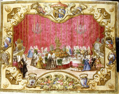 ゴンファロニエ・ザンベッカリの司法への献身を称えて与えられた食事。1720.ボローニャ、Archivio di stato. 作： Italian School