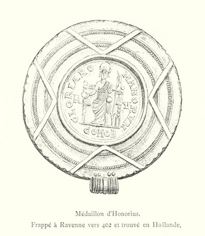 402年頃にラヴェンナで鋳造され、オランダで発見されたホノリウスのメダイヨン（彫刻 作： Italian School