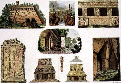 メキシコの古代遺産、建築物の詳細、「The History of the Nations」のプレート48A（アクアチント） 作： Italian School