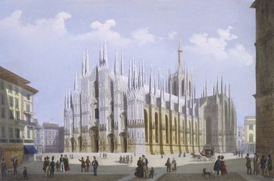 ミラノとその周辺の景色を望むミラノ大聖堂 作： Italian School