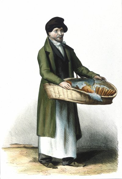 ミラノのメティエ：ビスケットやケーキを売る人。1830年ロカルノの刻印。 作： Italian School