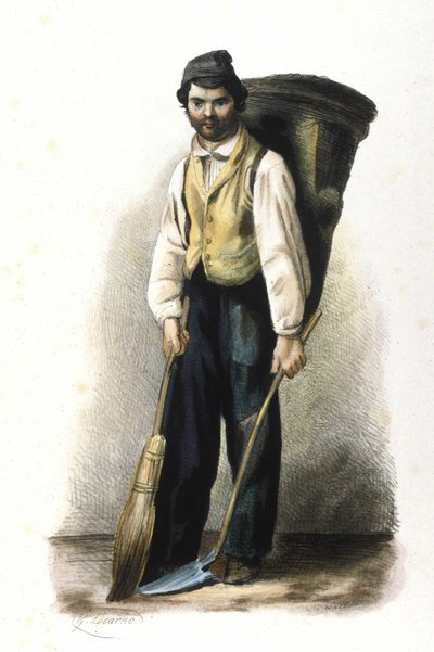 ミラネーゼ・メチエ：道路清掃人のこと。1830年、ロカルノの刻印。 作： Italian School