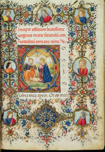 Ms 154 f.14r 幼子キリストの礼拝、時間の書、イタリア語 作： Italian School