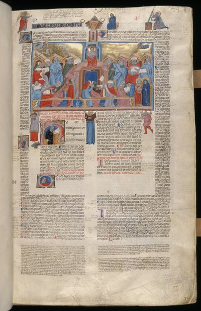 MS。 183、f.1r：神殿のキリスト、Decreta cum Apparatu Ioannis Andreae Laurentiiのミニチュア 作： Italian School