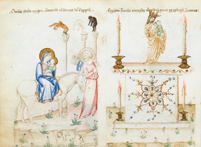 Ms 43-1950 fol.3vエジプト人への飛行、検鏡Humanae Salvationisから 作： Italian School