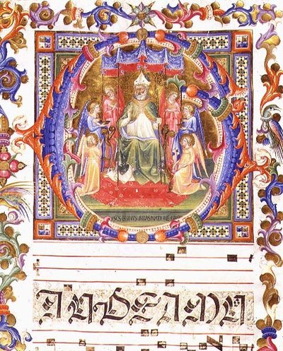 Ms 557 f.35v Bartolomeo di Fruosino (1366-1441) 1421 (vellum) によって照らされた、「Messale di Sant