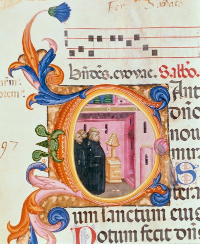 Ms 559 f.176fパイオロソルディーニ（fl.1342-86）1379によって照らされた、サンタマリアノヴェッラの詩篇からのテキストを見ている僧侶を描いた、歴史的な初期のC 作： Italian School