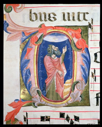 Ms 570 f.105r祈りの中でダビデ王を描いた歴史的イニシャルD 作： Italian School