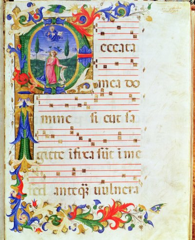 Ms 577 f.1 Bartolomeo di Fruosino (1366-1441) 1421 (vellum) によって照らされた「Messale di Sant