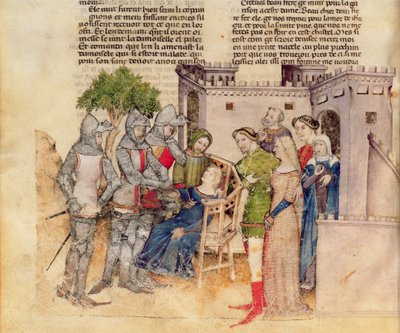 Ms Fr 343 fol。 59vパーシヴァルスの死の姉妹、クエストデルサングラール、c.1380-85 作： Italian School