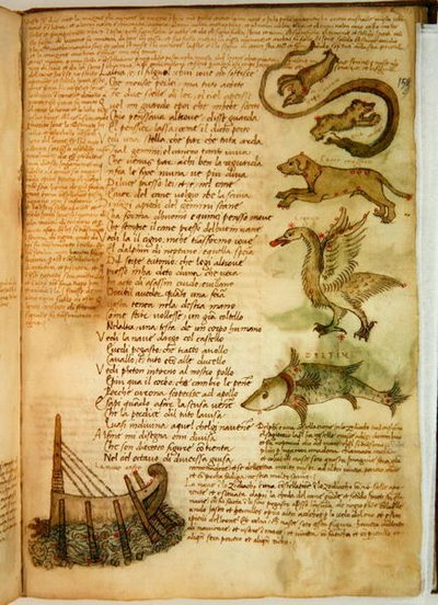 Ms Ital 483 P.4.7 f.159r 星座、Fazio degli Uberti (vellum) の「Dittamondo」より 作： Italian School