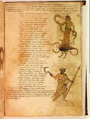 Ms Ital 483 P.4.7 f.160v Serpentarius and Bootes、Fazio degli Uberti (vellum) の「Dittamondo」より 作： Italian School